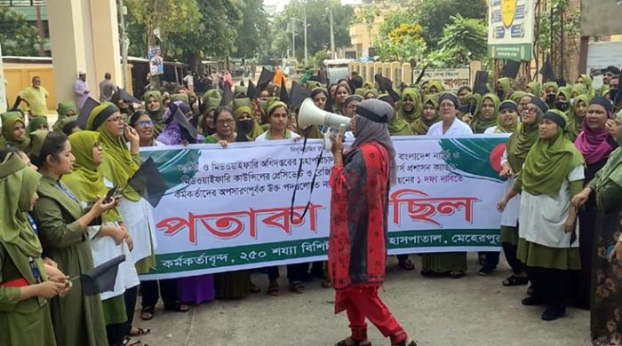 মেহেরপুরে নার্সদের পতাকা মিছিল