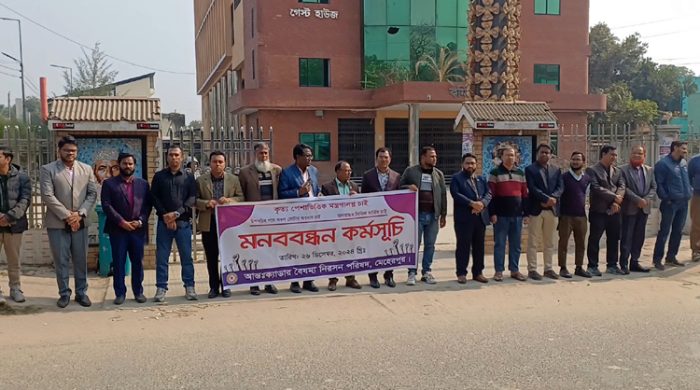 মেহেরপুরে ২৫ ক্যাডার কর্মকর্তাদের মানববন্ধন