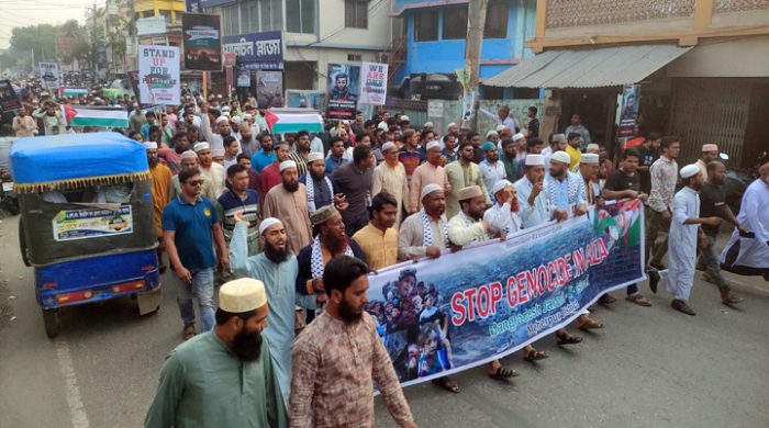 গাজায় ফিলিস্তিনিদের উপর হামলার প্রতিবাদে মেহেরপুরে জামায়াতের মিছিল ও সমাবেশ