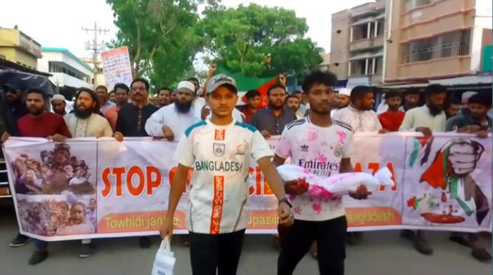 ফিলিস্তিনে গণহত্যা বন্ধের দাবিতে মুজিবনগরে বিক্ষোভ মিছিল ও মানববন্ধন