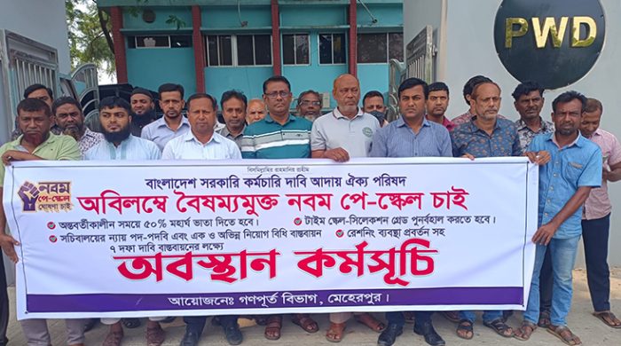 নবম পে-স্কেল বাস্তবায়নসহ ৭ দফা দাবিতে মেহেরপুরে অবস্থান কর্মসূচি