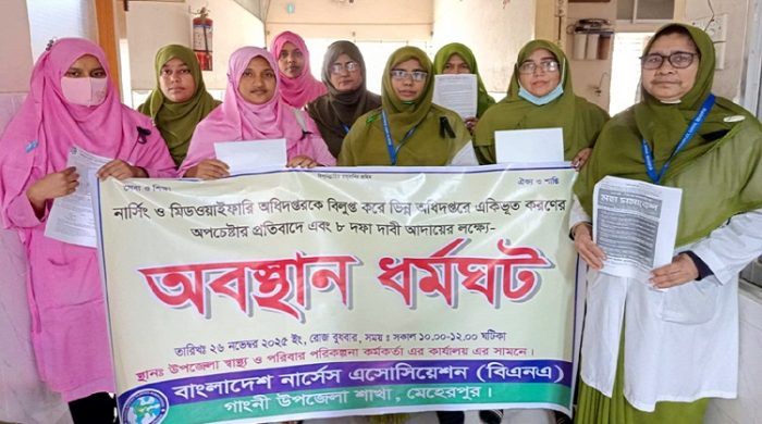 ৮ দফা দাবিতে গাংনীতে বাংলাদেশ নার্সেস এসোসিয়েশনের অবস্থান ধর্মঘট