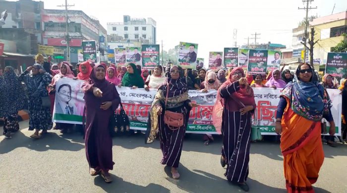 গাংনীতে মনোনয়ন বাতিলের দাবিতে মহিলা দলের বিক্ষোভ মিছিল ও সমাবেশ
