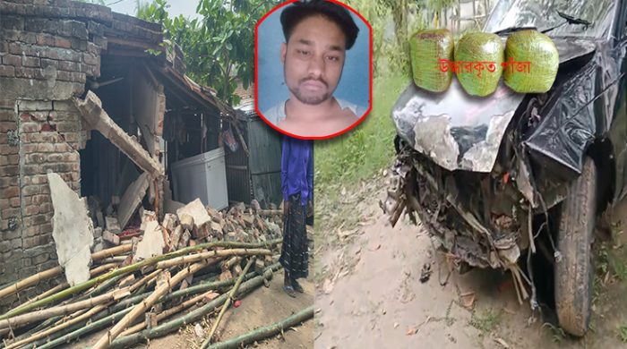 মেহেরপুরে নিয়ন্ত্রণ হারিয়ে ঘরে মাদকবাহী প্রাইভেটকার: গাঁজাসহ চালক আটক